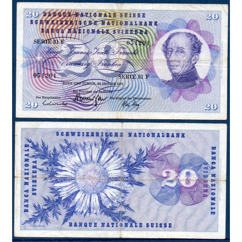Suisse Pick N°46t, Billet de banque de 20 Francs 21 janvier 1972