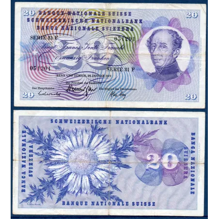 Suisse Pick N°46t, Billet de banque de 20 Francs 21 janvier 1972