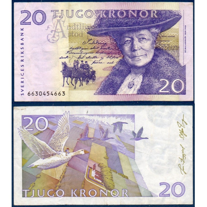 Suède P.63c, TTB, Billet de 20 Kronor 2006-2011 Selma Lagerlöf Suède P.63c, TTB, Billet de 20 Kronor 2006-2011 Selma Lagerlöf