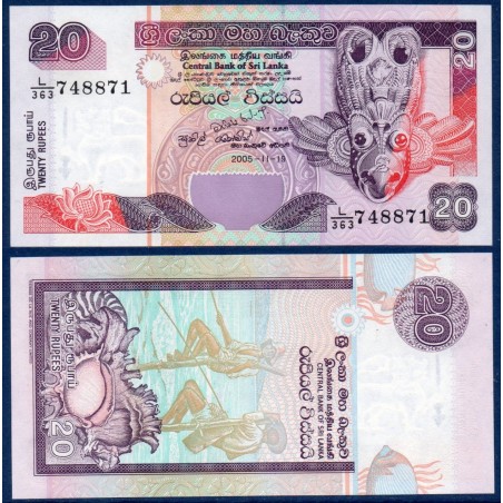Sri Lanka Pick N°109d, Billet de banque de 20 Rupees 2005