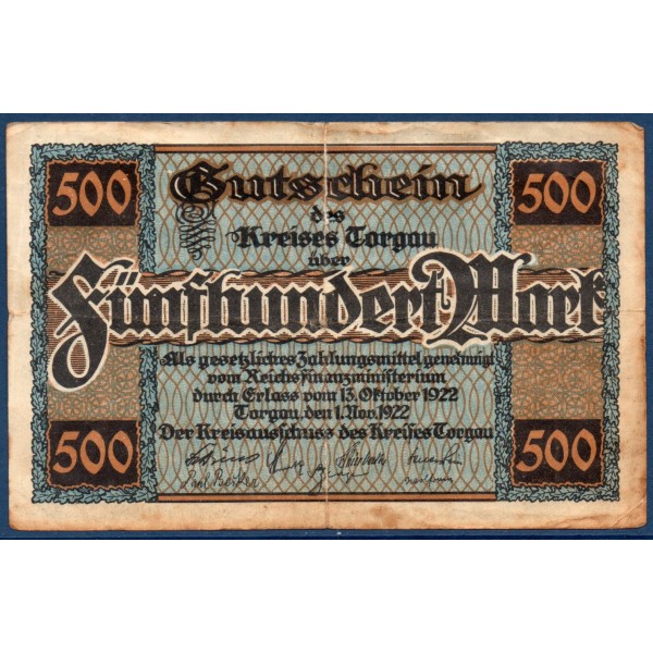 Torgau Gross Notgeld 500 mark, 1.11.1922  4740.2