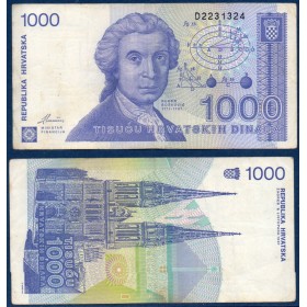 Croatie Pick N°22a, TTB Billet de banque de 1000 Dinara 1991