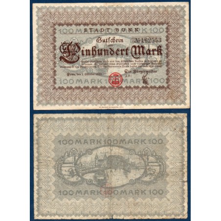 Bonn Gross Notgeld 100 mark, 01.10.1922  460.1a