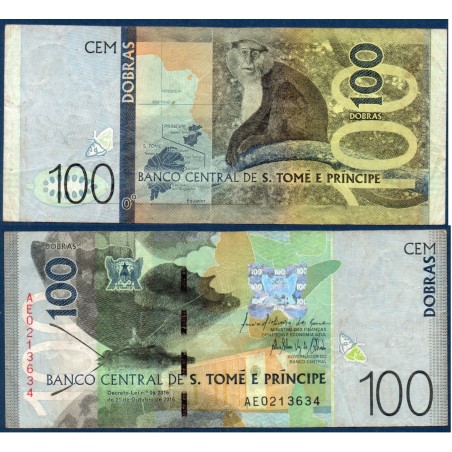 Sao Tomé et Principe P.74, TTB, Billet de 100 Dobras 2016 Charaxes