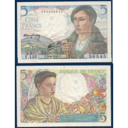 5 Francs Berger TTB- 5.4.1945 Billet de la banque de France