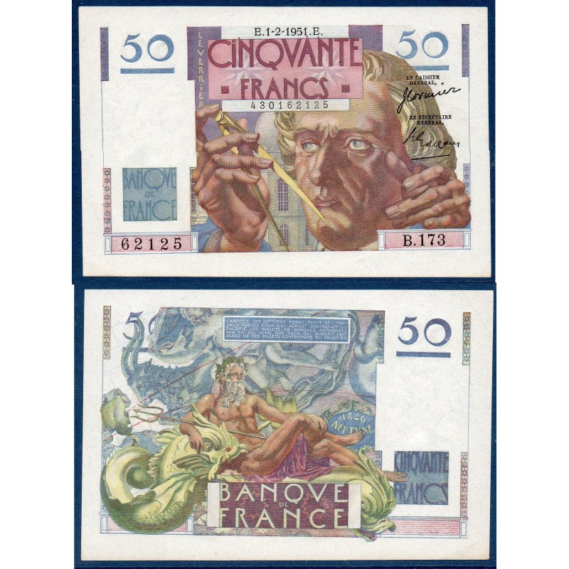50F Le verrier SPL 1.2.1951  Billet de la banque de France