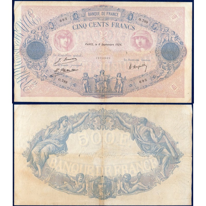 500 Francs Bleu et Rose TB 6.9.1924 Billet de la banque de France