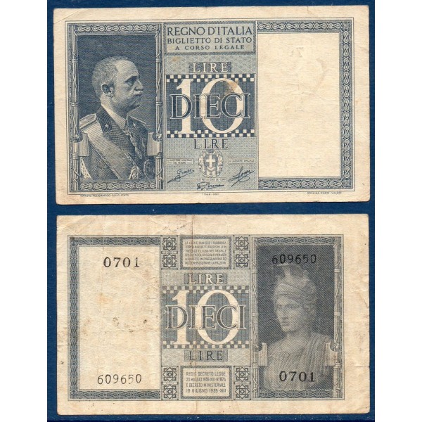 Italie P.25c, TB Billet de 10 Lire 1939-1944 Vittorio Emanuele III