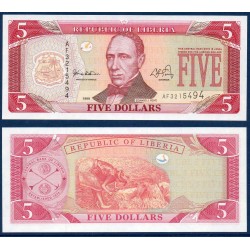 Liberia Pick N°21, Billet de banque de 5 Dollars 1999