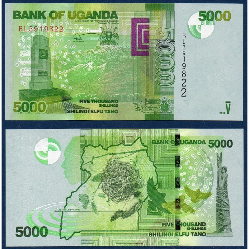 Ouganda Pick N°51e, Billet de banque de 5000 Shillings 2017