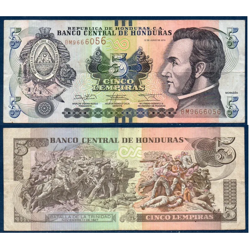 Honduras Pick N°98b, Billet de banque de 5 Lempiras 2014 Honduras Pick N°98b, Billet de banque de 5 Lempiras 2014