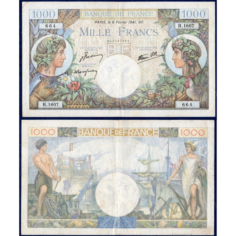 1000 Francs Commerce et industrie TTB+ 6.2.1941 Billet de la banque de France