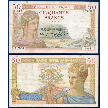 50 Francs Cérès TTB- 17.3.1938 Billet de la banque de France