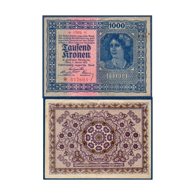 Autriche Pick N°78, Billet de banque de 1000 Kronen 1922