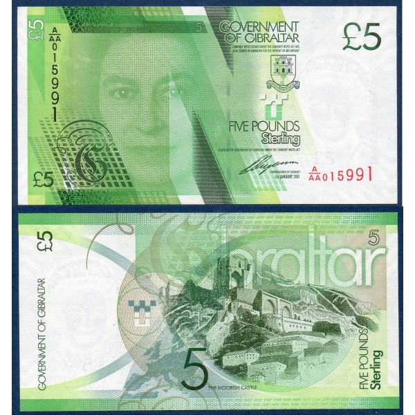 Gibraltar P.35, neuf Billet de banque de 5 pounds 2011