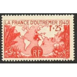 Timbre France Yvert No 453 Pour la france d'outre-mer, carte de l'empire français