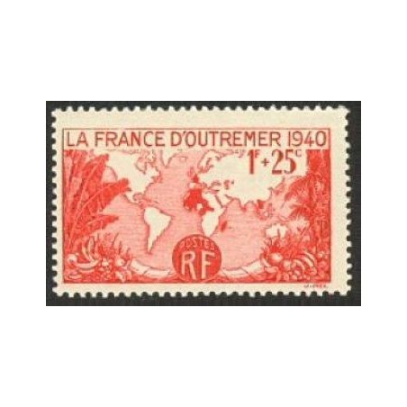 Timbre France Yvert No 453 Pour la france d'outre-mer, carte de l'empire français neuf**