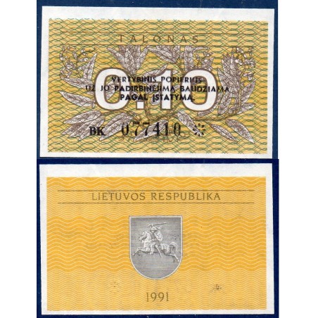 Lituanie Pick N°29b, Billet de banque de 0.10 Talonas 1991