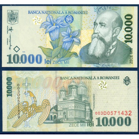 Roumanie Pick N°108a, neuf Billet de banque de 10000 leï 1999