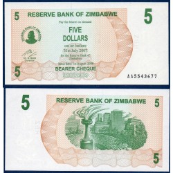 Zimbabwe Pick N°38, Billet de banque de 5 Dollars 2006