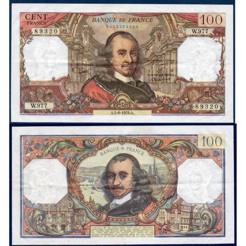 100 Francs Corneille TTB+  5.8.1976 Billet de la banque de France