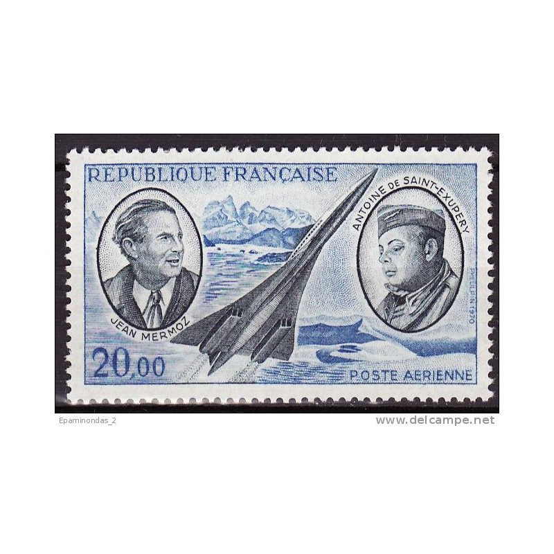 Timbre France Poste Aérienne Yvert 44d gomme tropicale mate, Mermoz et Saint Exupery