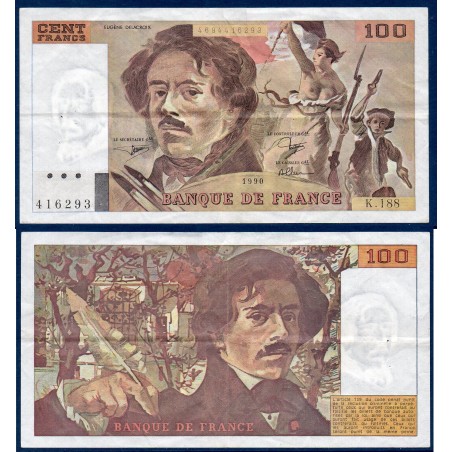 100 Francs Delacroix TB+ 1990 Billet de la banque de France