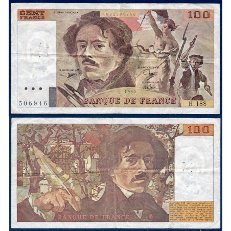 100 Francs Delacroix TB 1990 Billet de la banque de France