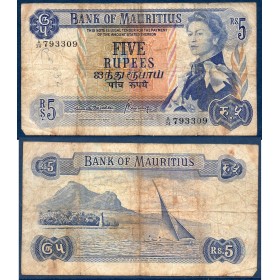 Maurice Pick N°30b, Billet de banque de 5 Rupees 1967