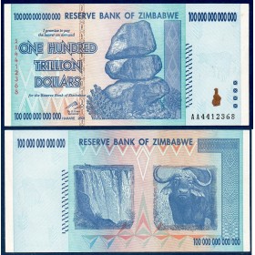 Zimbabwe Pick N°91, Sup Billet de banque de 100 trillions de  Dollars 2008