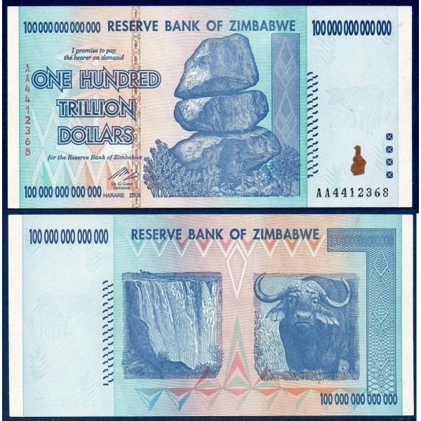 Zimbabwe Pick N°91, Sup Billet de banque de 100 trillions de  Dollars 2008