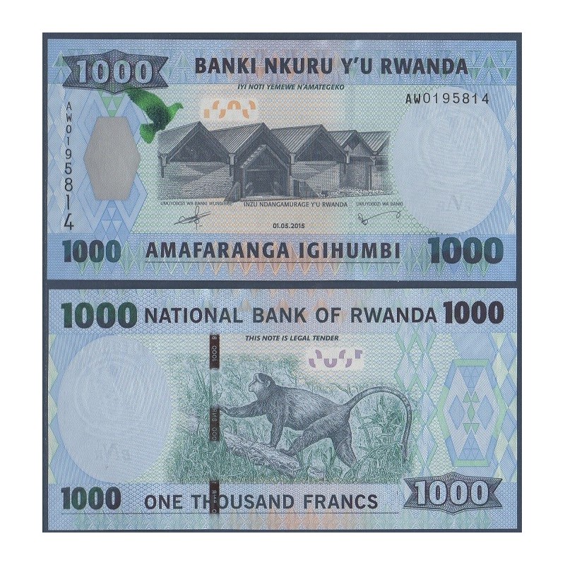 Rwanda Pick N°39a, Billet de banque de 1000 Francs 2015