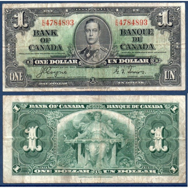 Canada Pick N°58e, Billet de banque de 1 dollar 1937