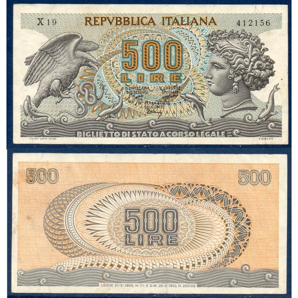 Italie Pick N°93a, TTB Billet de banque de 500 Lire 1966-1970
