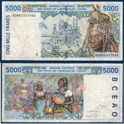 BCEAO Pick 113Al pour la Cote d'Ivoire, Billet de banque de 5000 Francs CFA 2002