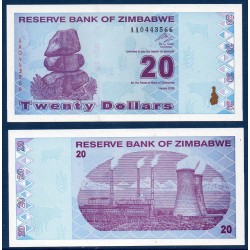 Zimbabwe Pick N°95, Billet de banque de 20  Dollars 2009