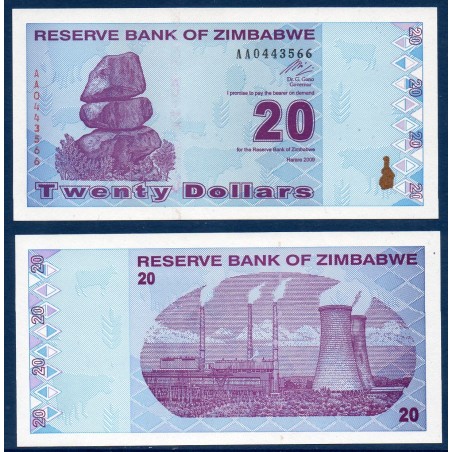 Zimbabwe P.95, Billet de banque de 20  Dollars 2009 Hwange