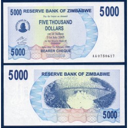 Zimbabwe Pick N°45, Billet de banque de 5000 Dollars 2007