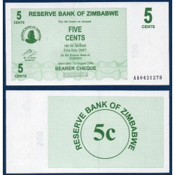 Zimbabwe Pick N°34, Billet de banque de 5 Cents 2006