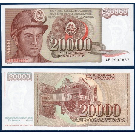 Yougoslavie Pick N°95, Billet de banque de 20000 Dinara 1987