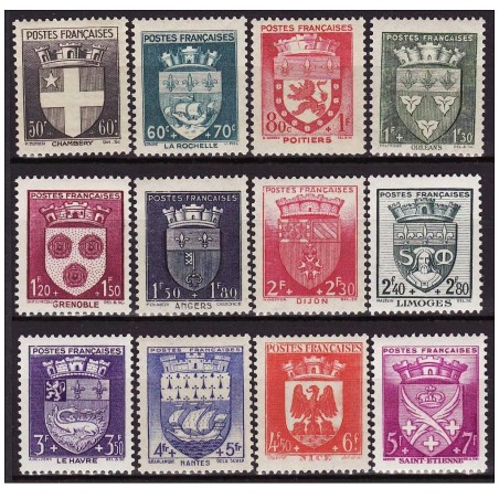 Timbres France  Yvert No 553-564 Type blasons et armoiries (2ème serie)