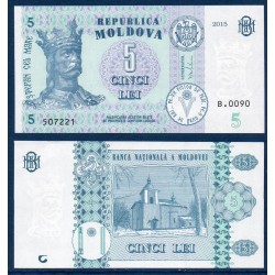 Moldavie Pick N°New, Billet de Banque de 5 Lei 2015