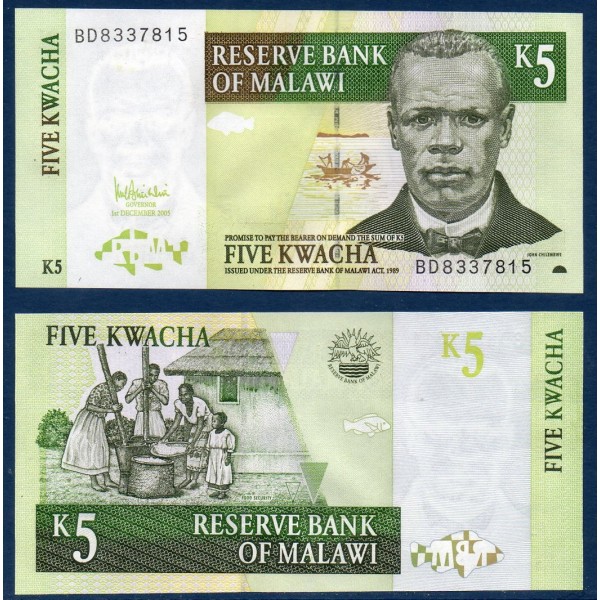Malawi Pick N°36c, Billet de banque de 5 kwatcha 2005