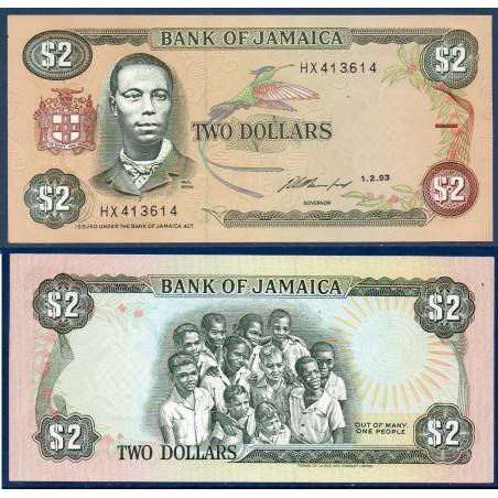 Jamaique Pick N°69e, Billet de banque de 2 dollars 1993