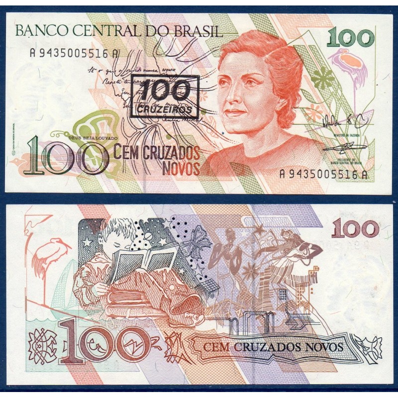 Bresil Pick N°224, Billet de banque de 100 Cruzeiros 1990