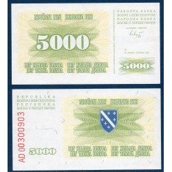 Bosnie Pick N°16a, Billet de banque de 5000 Dinara 1993