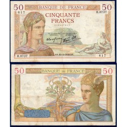 50 Francs Cérès TB 20.10.1938 Billet de la banque de France