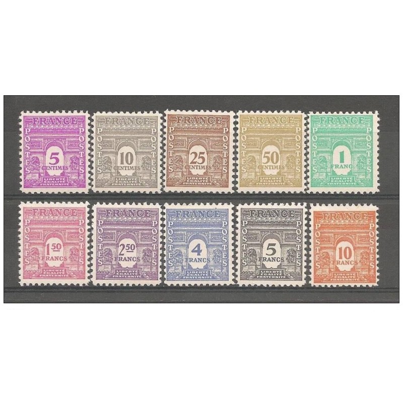 Timbre France Yvert No 620-629 serie arc de triomphe