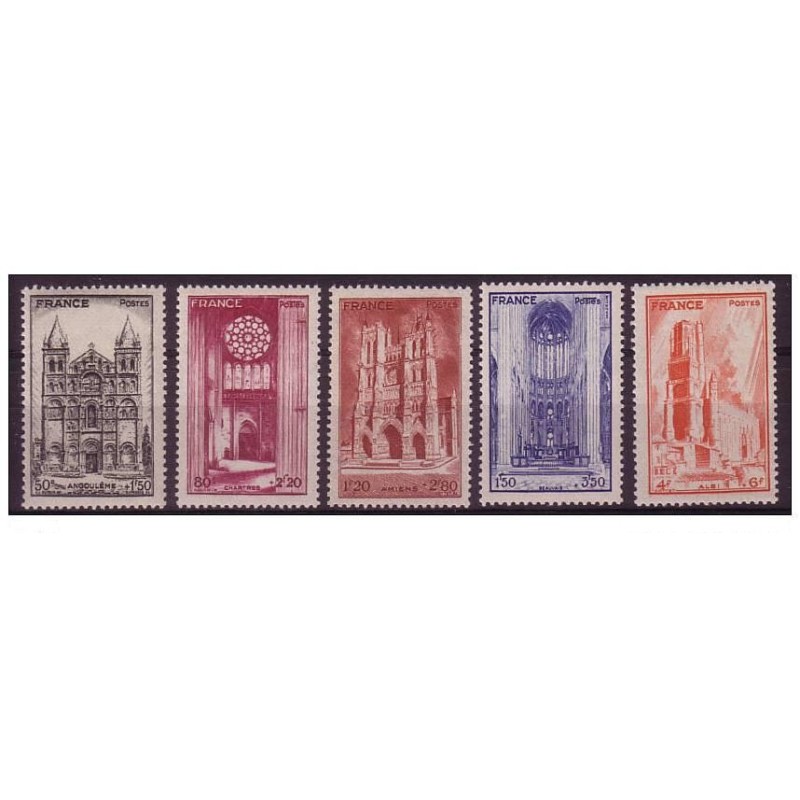 Timbre France  Yvert No 663-667 serie cathedrales entraide française