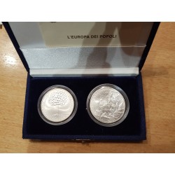 Coffret Be  Italie Pièce 5 et 10 euro 2003 argent europe des peuples